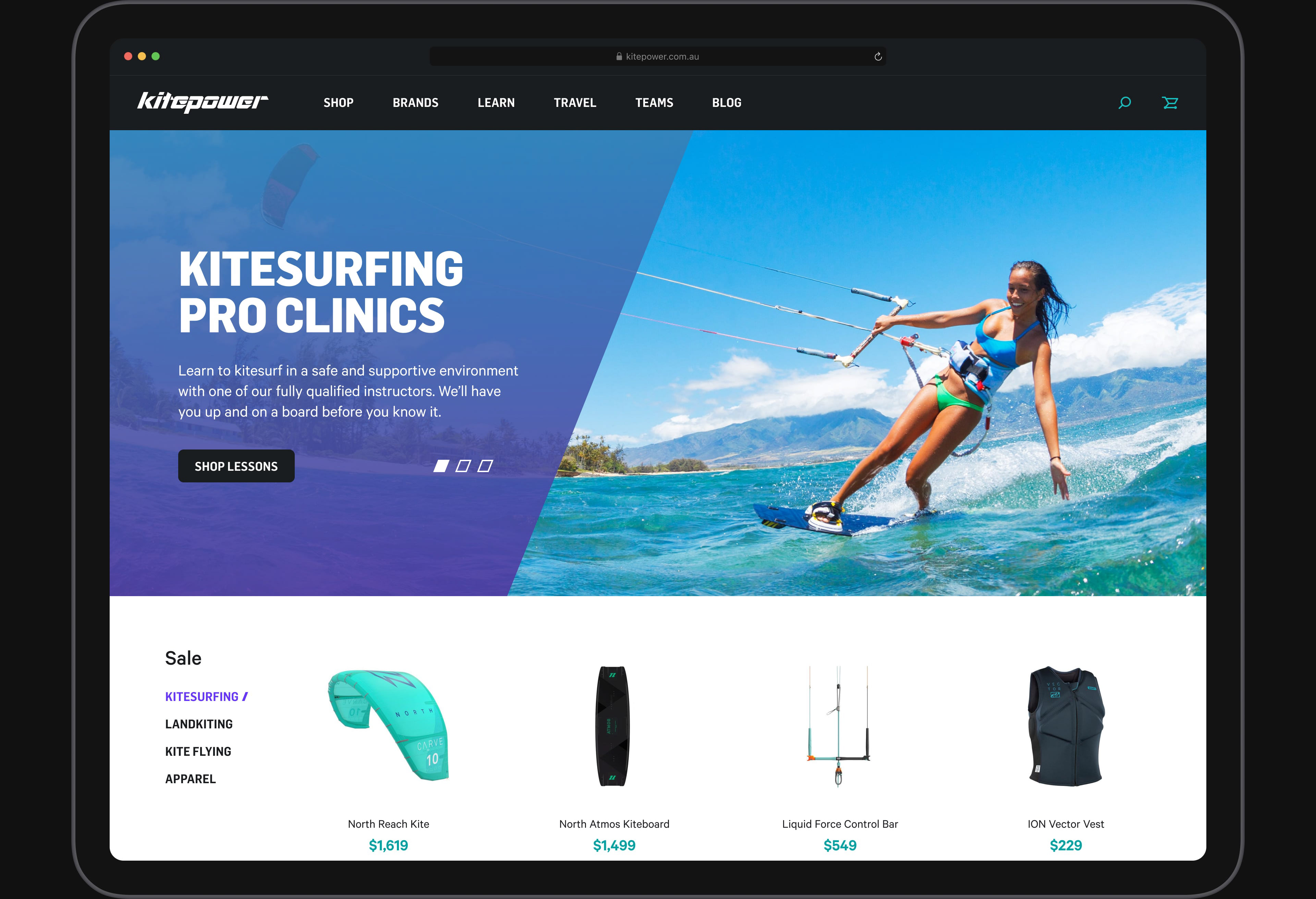 Kitepower website homepage in browser mockup.