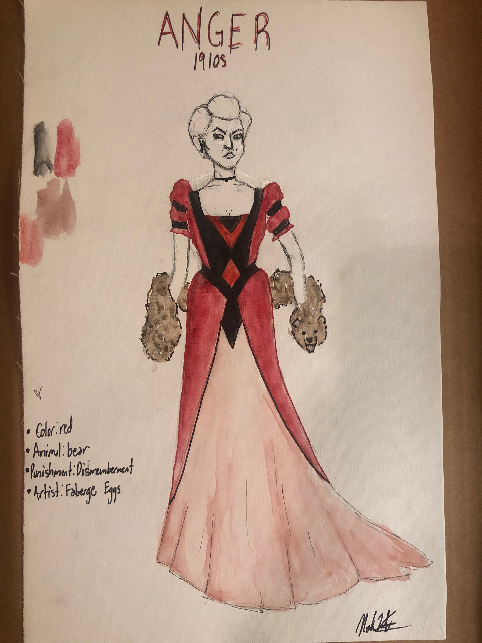 Assignment to design costume for each of the seven sins.