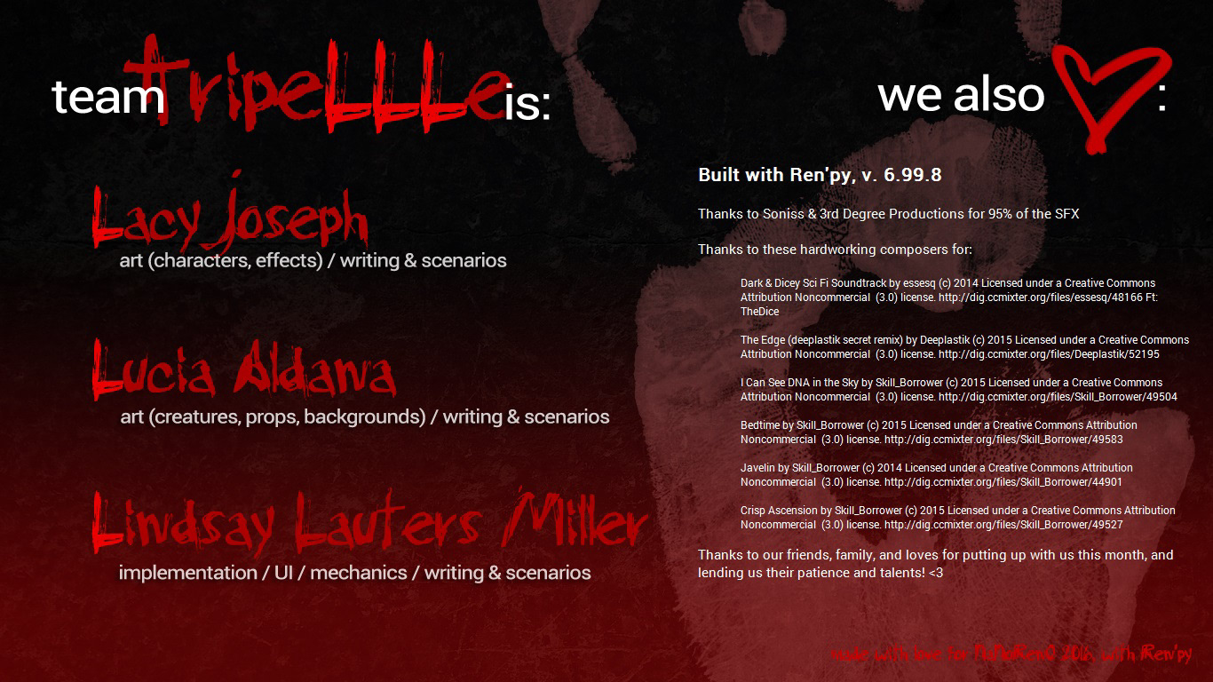 Credits from the game.