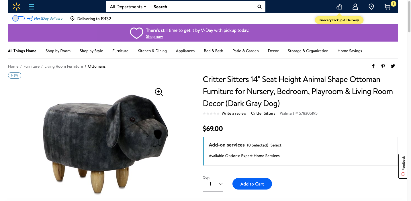 Screenshot of product on Walmart's website