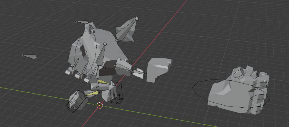 A feature of the golem was that he can detach his hands and punch further, this was an interesting rigging problem to solve.