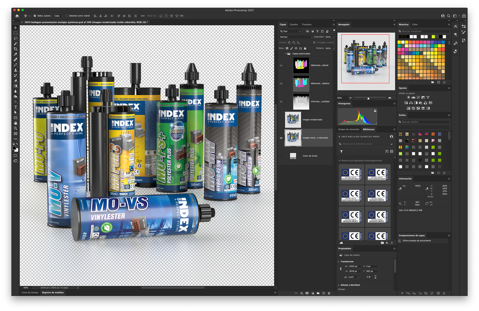 Captura de pantalla de la aplicación Adobe Photoshop con image de bodegón de productos