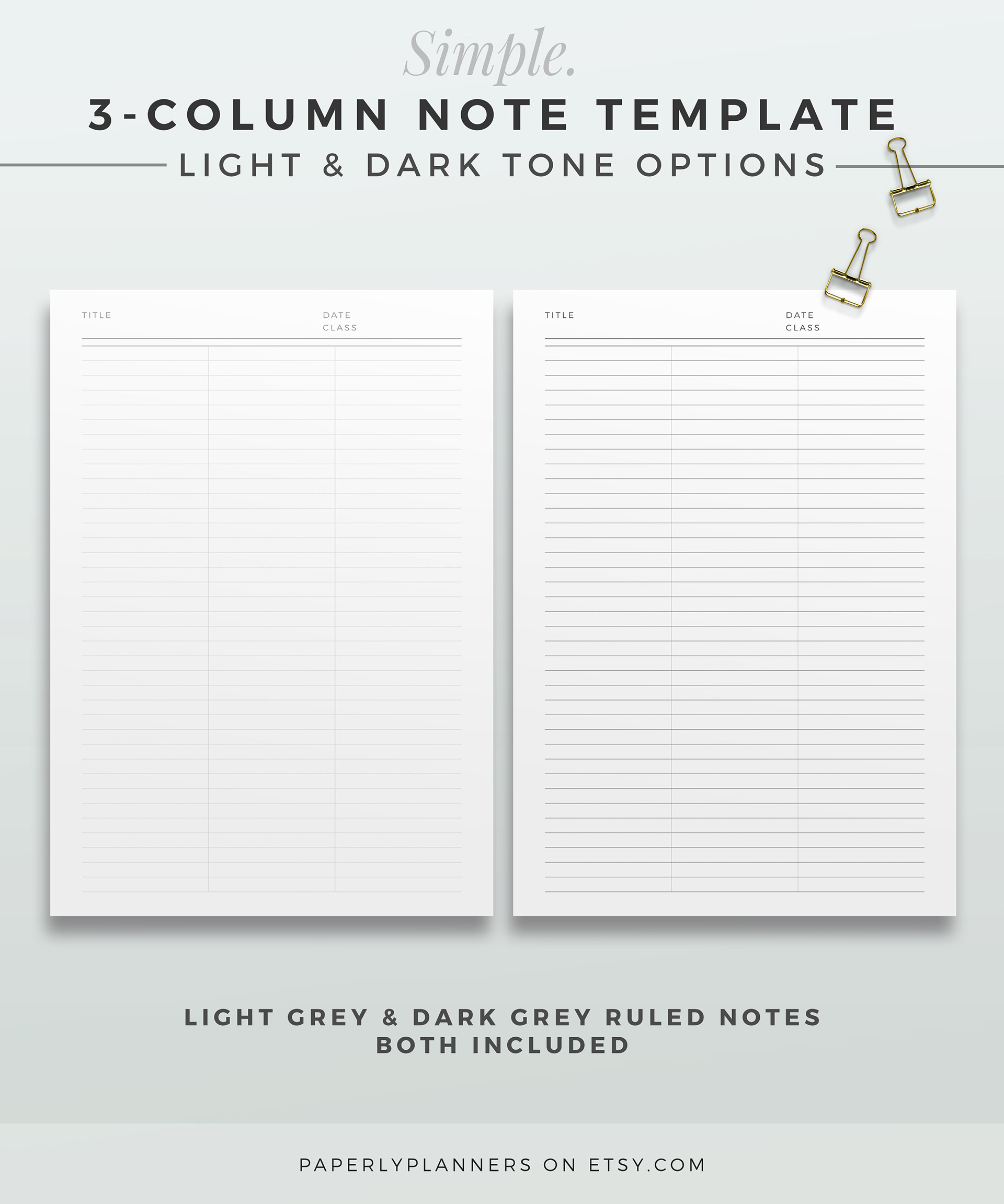Paperly Planners Beautiful, Productive. SIMPLE 3Column Note Template