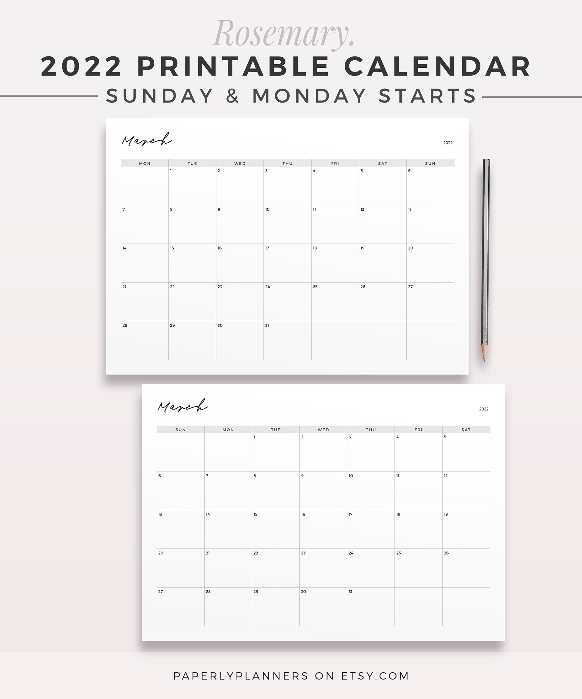 Paperly Planners - Beautiful, Productive. - 2022 ROSEMARY Calendar