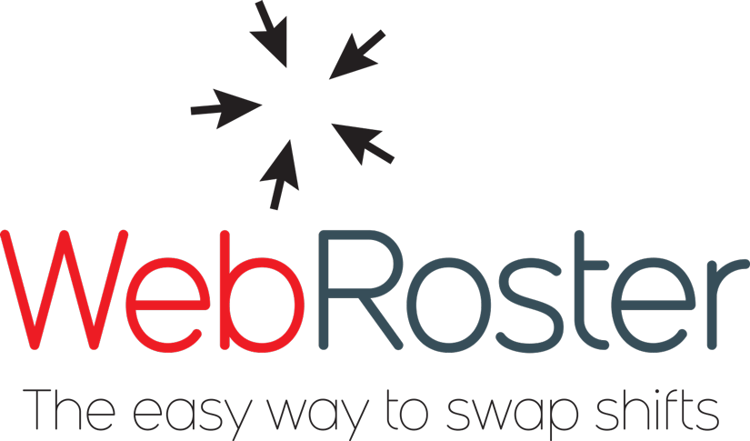 WebRoster logo design and tagline: "The easy way to swap shifts".