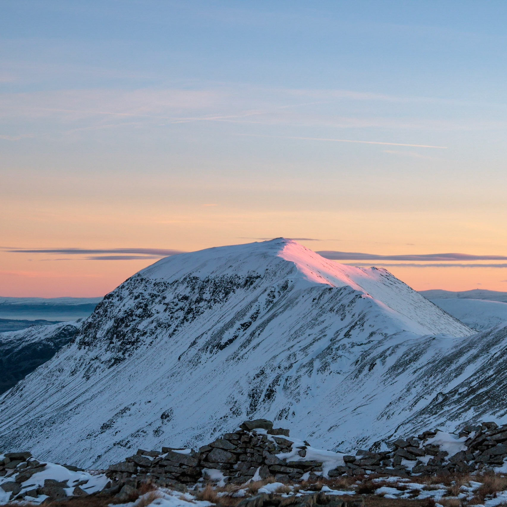First light. Dawn Lake district image. The first light of the morning hits St Sunday crag.