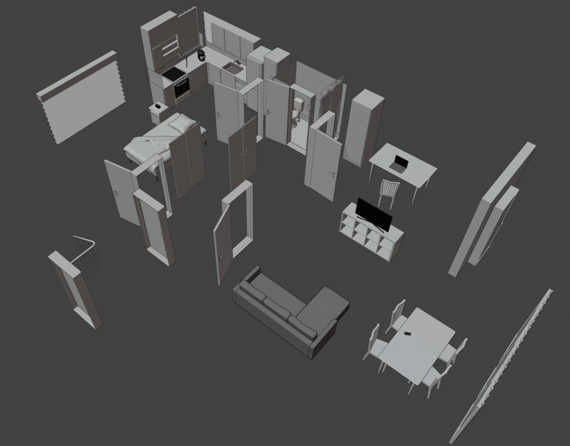 All the assets for Split Mind isolated in Blender