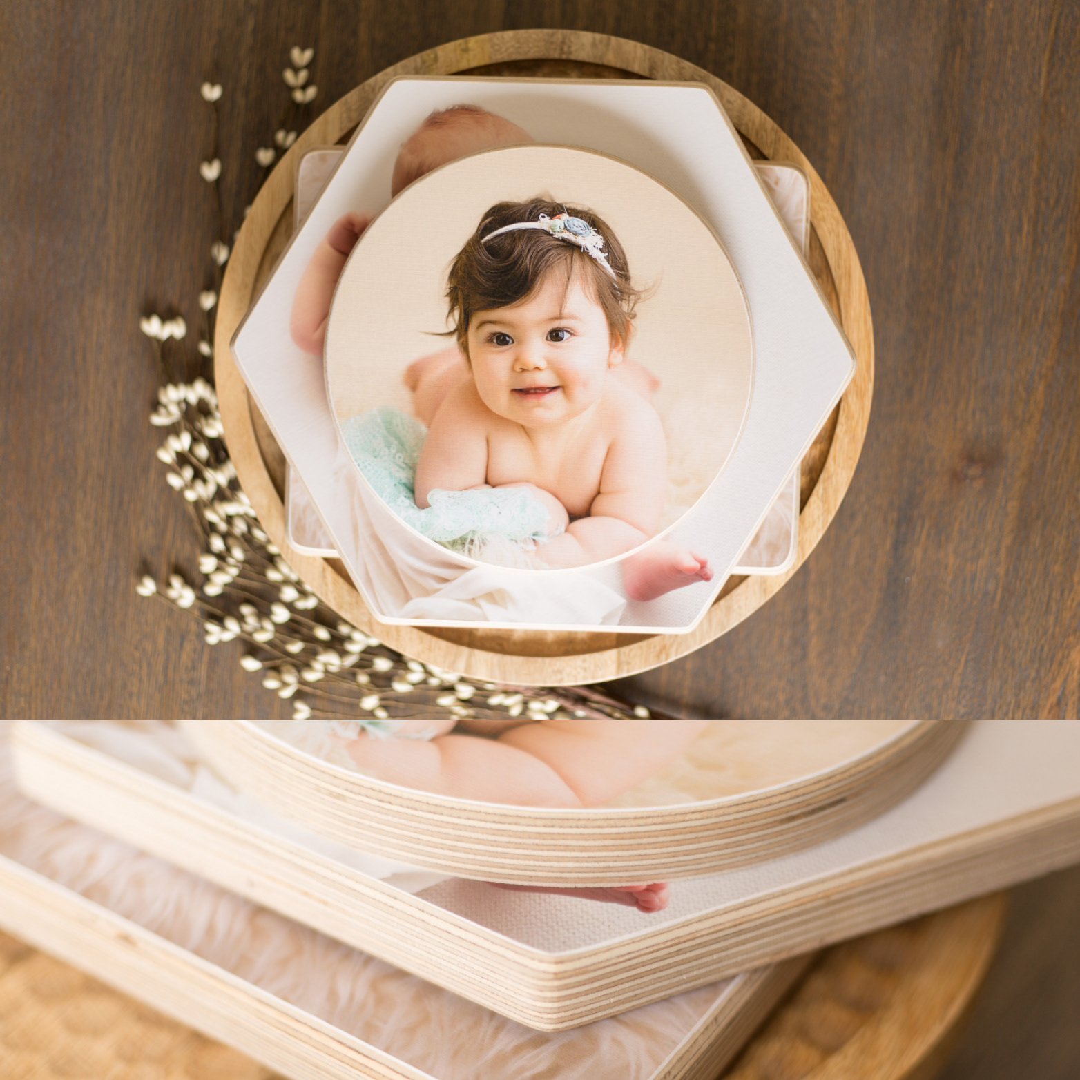 baby pictures printed on wood tiny times photography