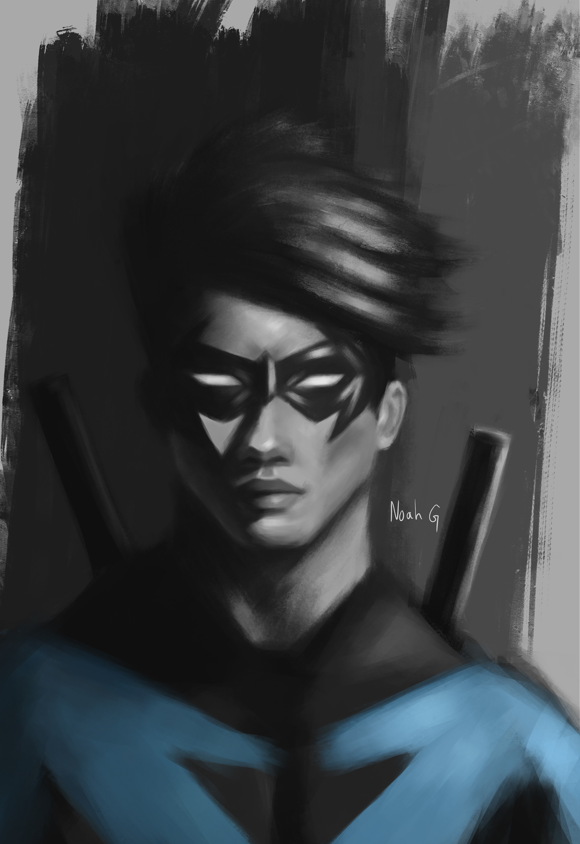 “Nightwing” My very first “fan art”. Nightwing was one of my favorite heroes growing up. From the comics, his story as Robin slowly moving away from Batman’s shadow to be his own man, to the impact he had in the entire DC universe. He is what got me into art, comics, and stories just as other people who came across in my life.