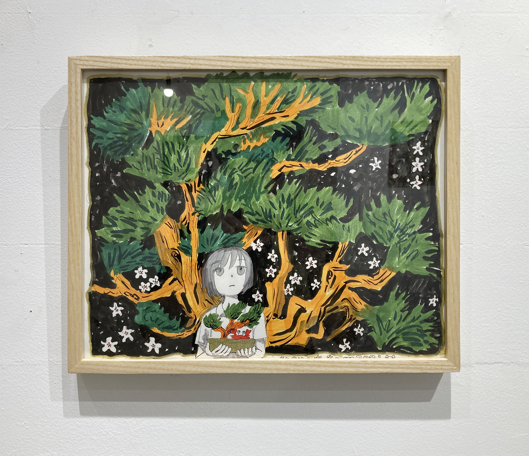 No.16 / みなはむ『盆栽1』/ 素材:墨、筆ペン / 制作年:2021 / サイズ:W197×H272mm / 価格:¥40,000(額縁無し¥38,000)