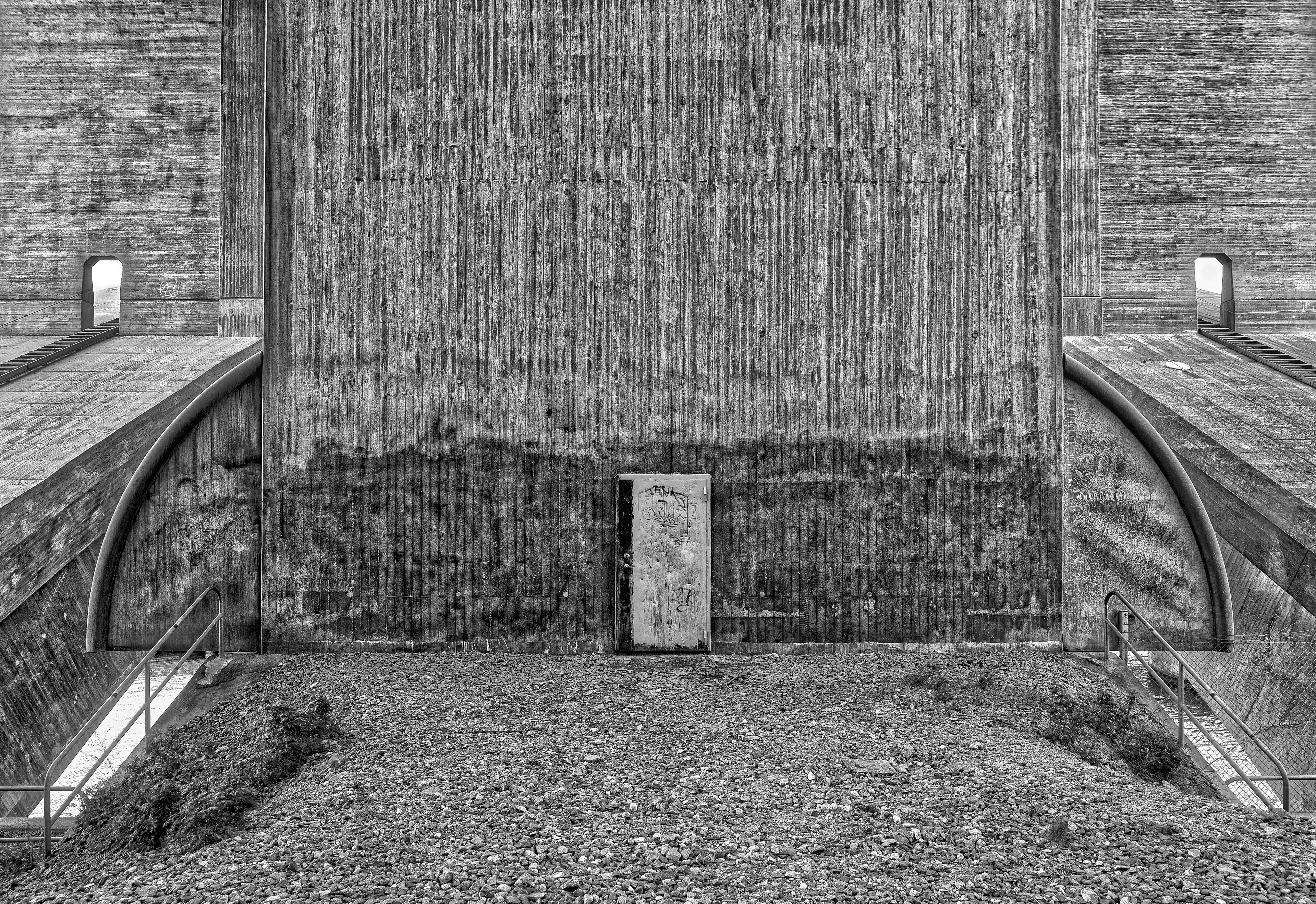 Concrete bridge underpass in black and white