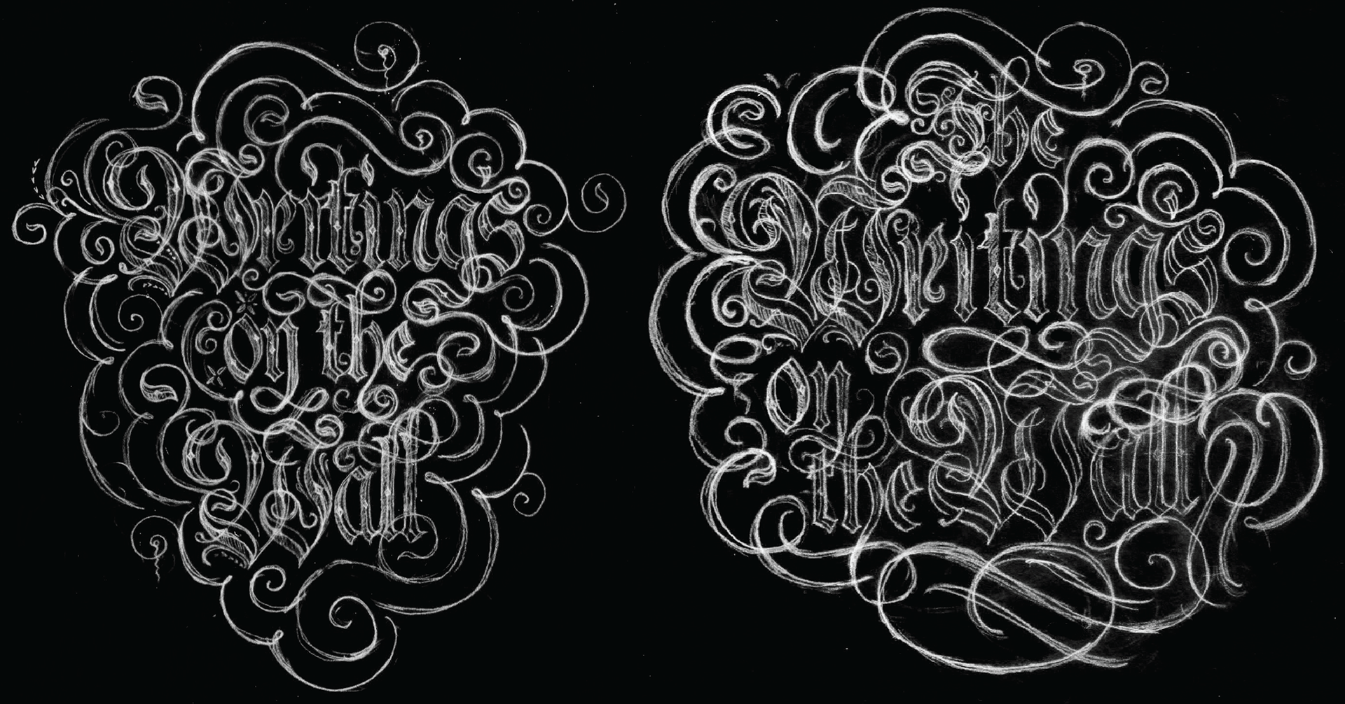 exhibition graphic projection vector lettering animation writing's on the wall sketch development