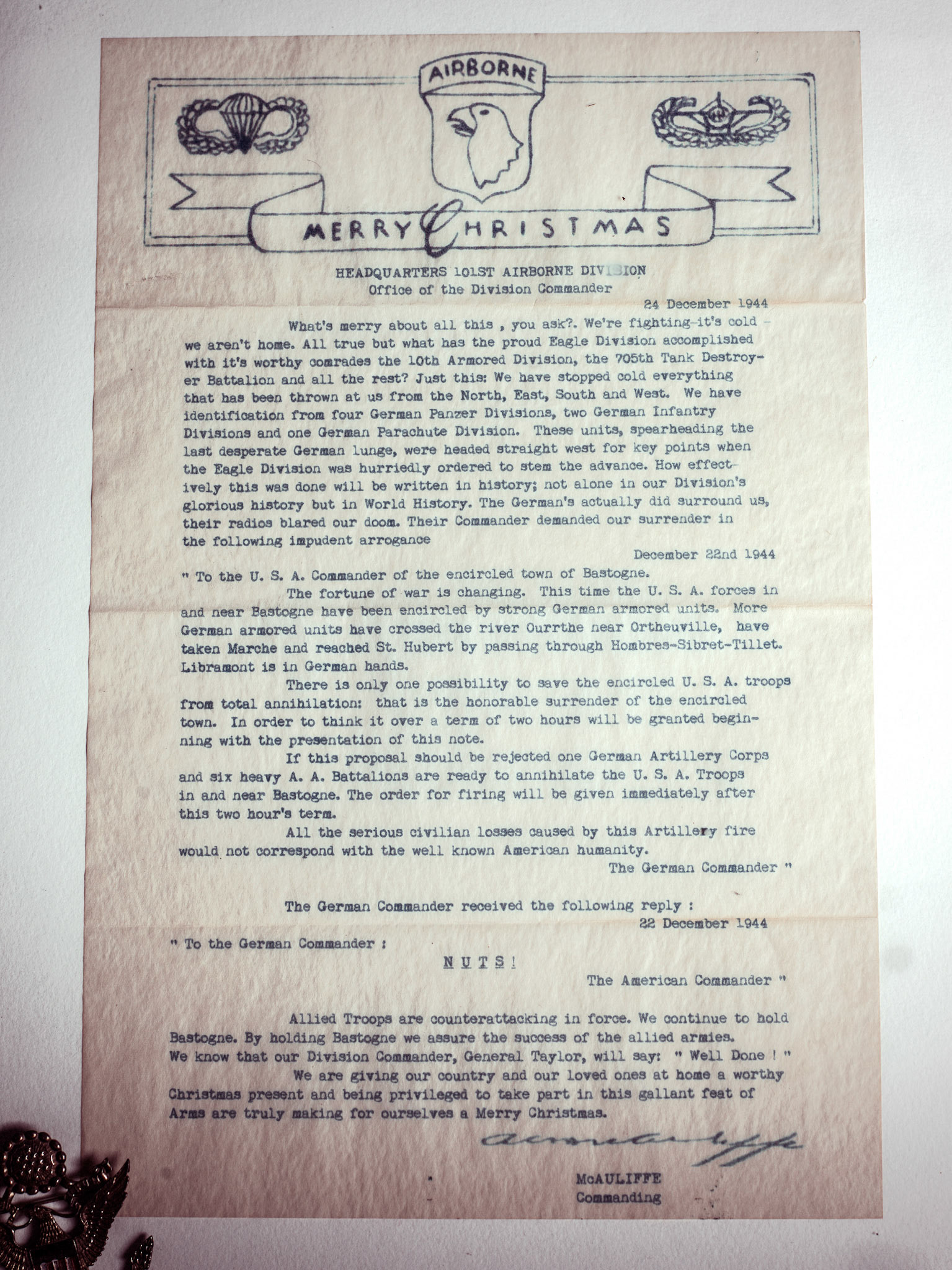 Famous Nuts-letter from General McAuliffe