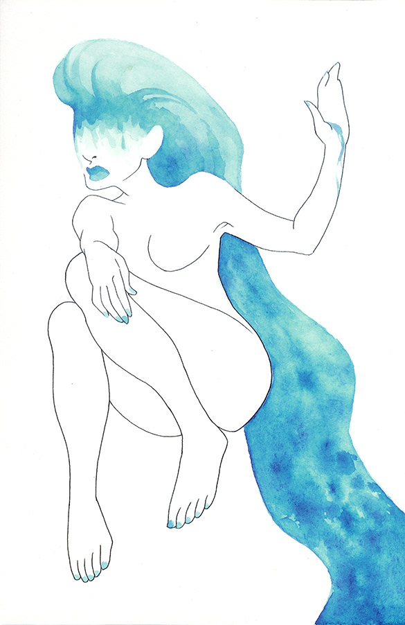 "River, Where the Mark is Buried", 6 x 9" watercolor & ink