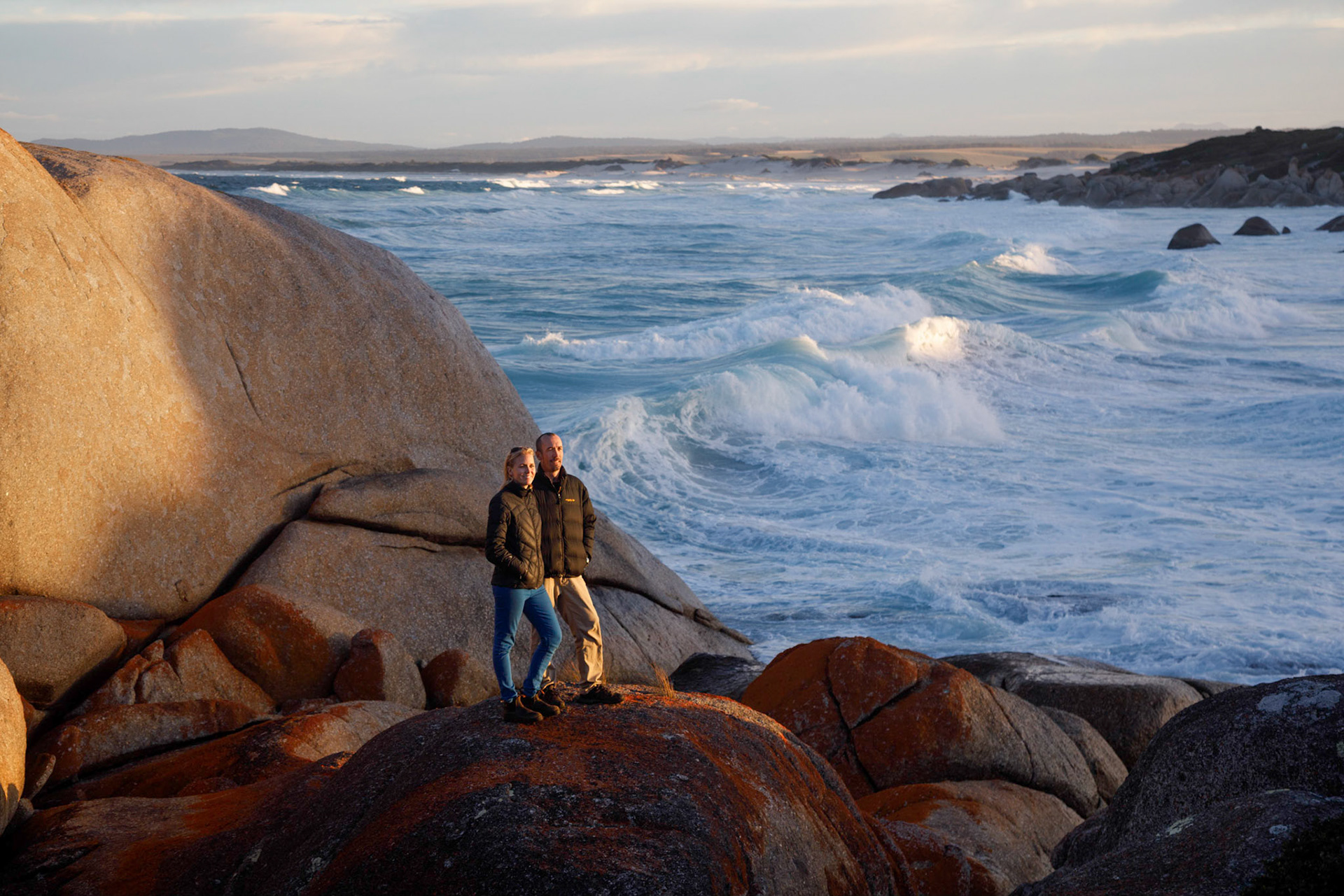 Daisy Lamont and her partner Zane Denmen, managers at the Tasmanian Walking Company's "Bay of Fires Lodge Walk" on Tasmania's North East Coast.
