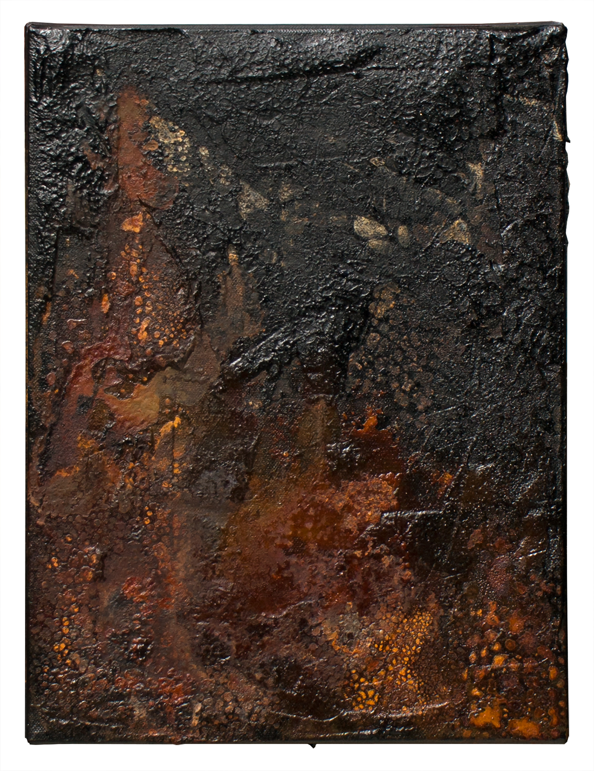 Tailings Pond 10 - 40 x 30cm - 2017 - emulsion paint, bitumen, plaster of paris, iron, acid and synthetic resin on canvas