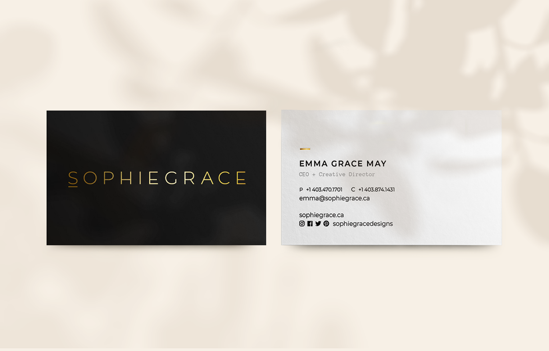 SophieGrace gold-foiled business cards