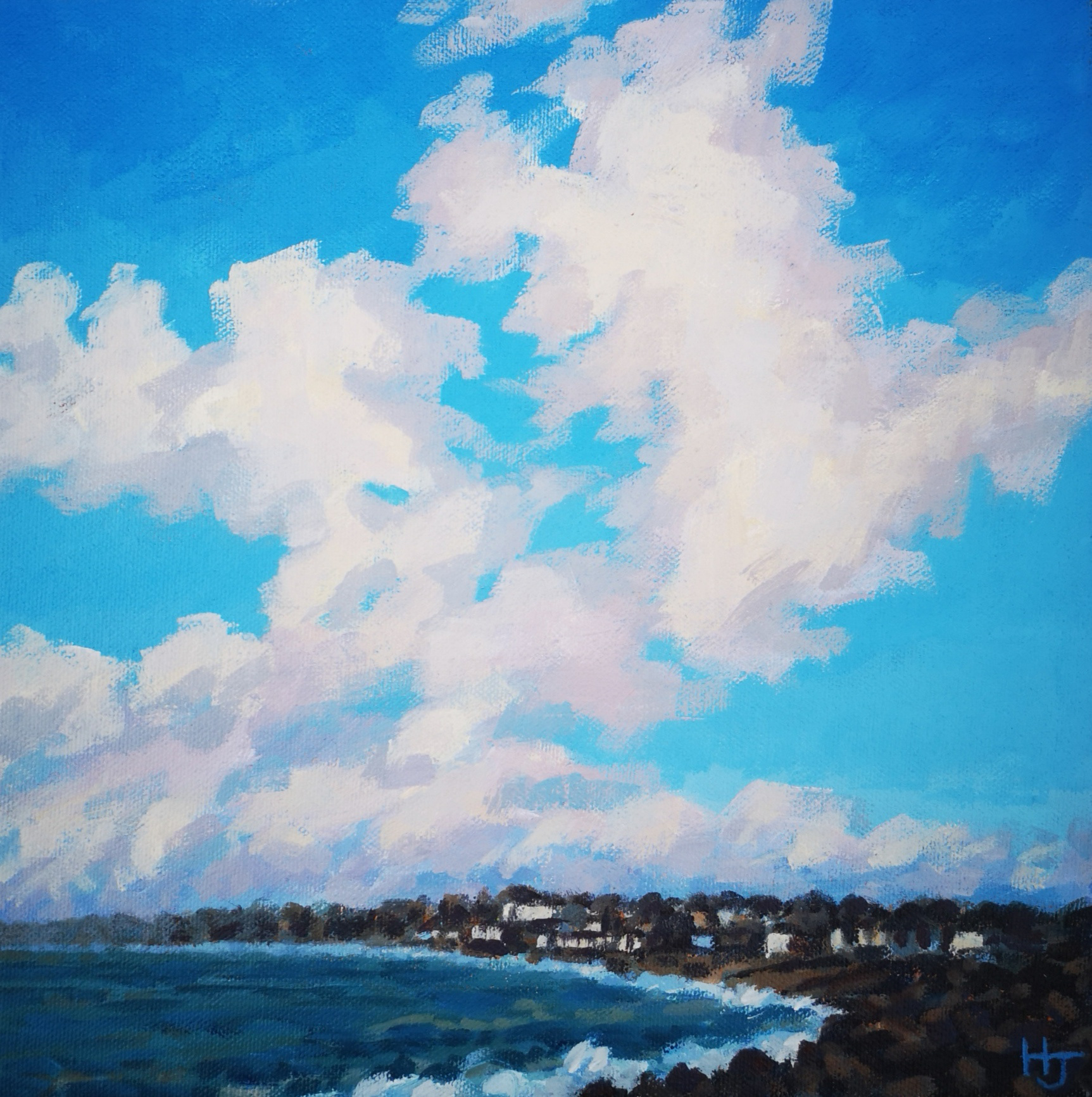 'Coastal Clouds Milford on Sea' Acrylic on canvas 10" X 10"