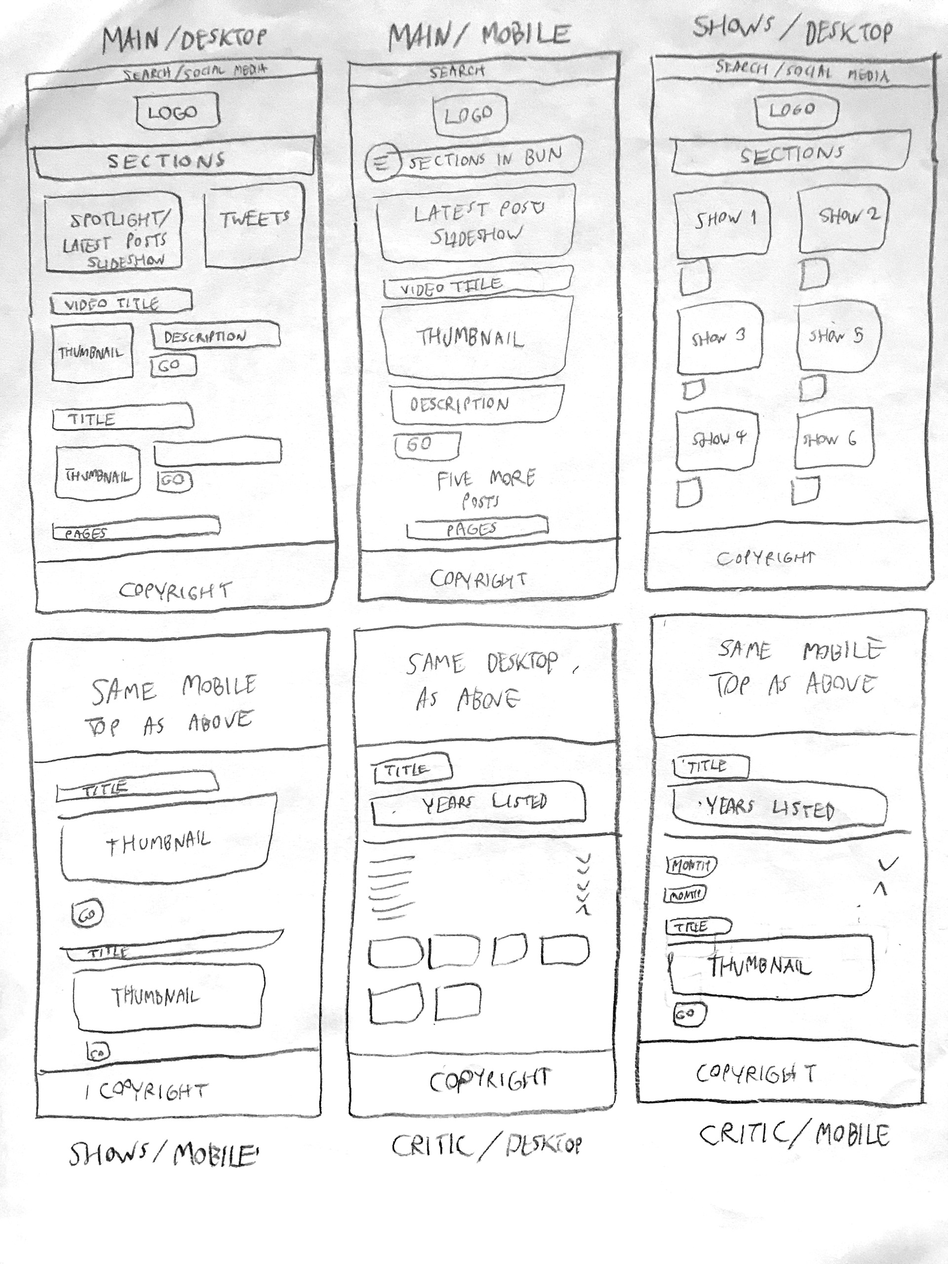 Wireframe sketches (both desktop and mobile)