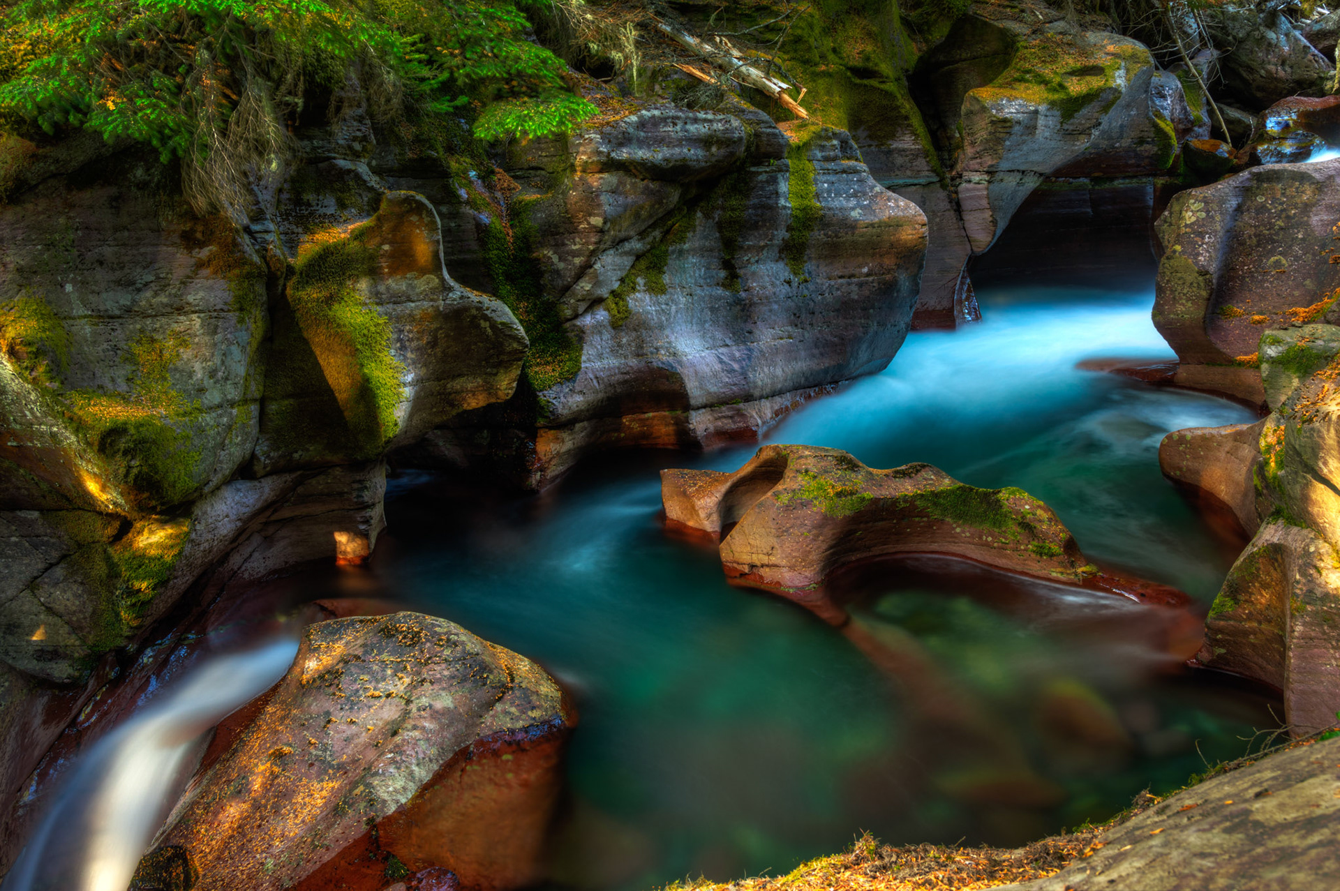 Avalanche CreekGlacier National ParkMontanaJuly 30, 2015This is an HDR image consisting of 5 exposures merged in Photomatix Pro. Additional processing in Lightroom and Photoshop.PENTAX K-3, Sigma 18-250mm f/3.5-6.3 DC OS HSMISO 100 24 mm  8.0 sec at ƒ / 11