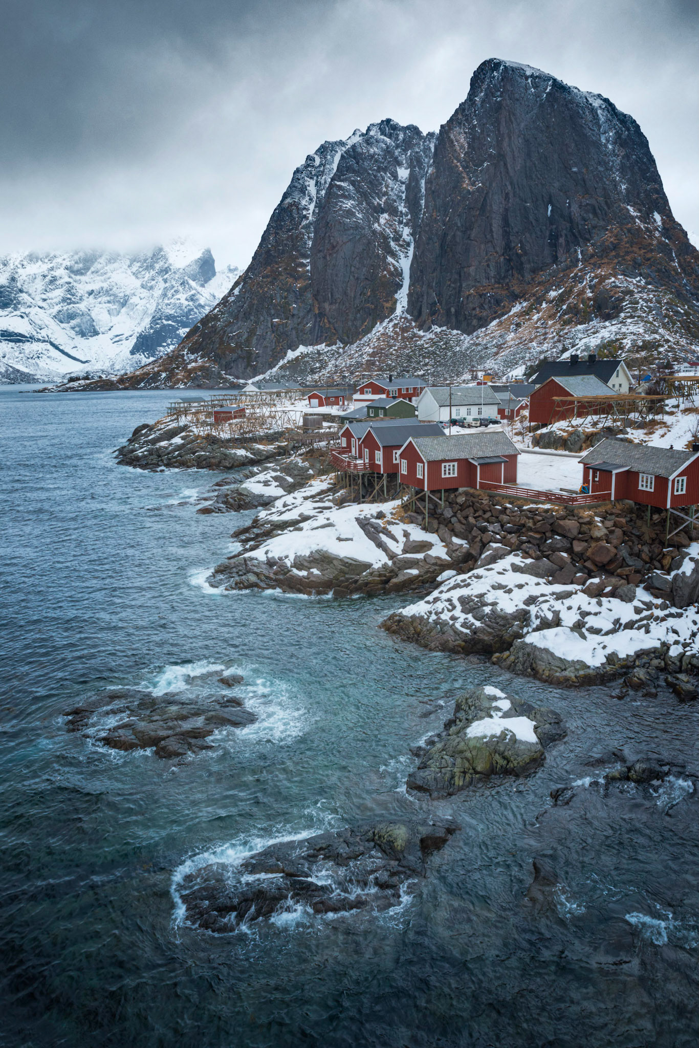The village of Hamnøy, viewed from the bridge.Hamnøy, Nordland, NorwayMarch 17, 2018Pentax K-1, HD PENTAX-D FA 24-70mm F2.8ED SDM WRISO 400 24 mm  ¹⁄₂₅ sec at ƒ / 11