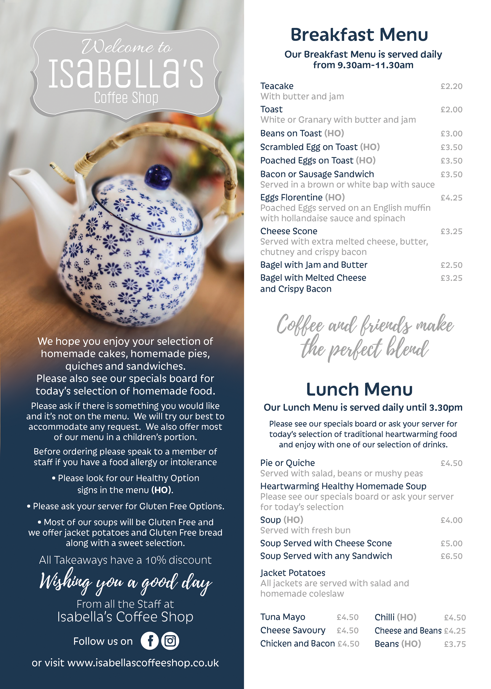 Menu design for Isabella's Coffee Shop