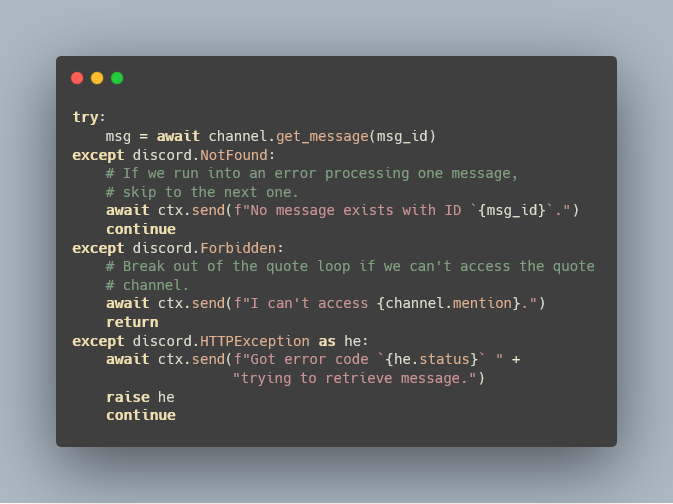 excerpt from quotebot source code
