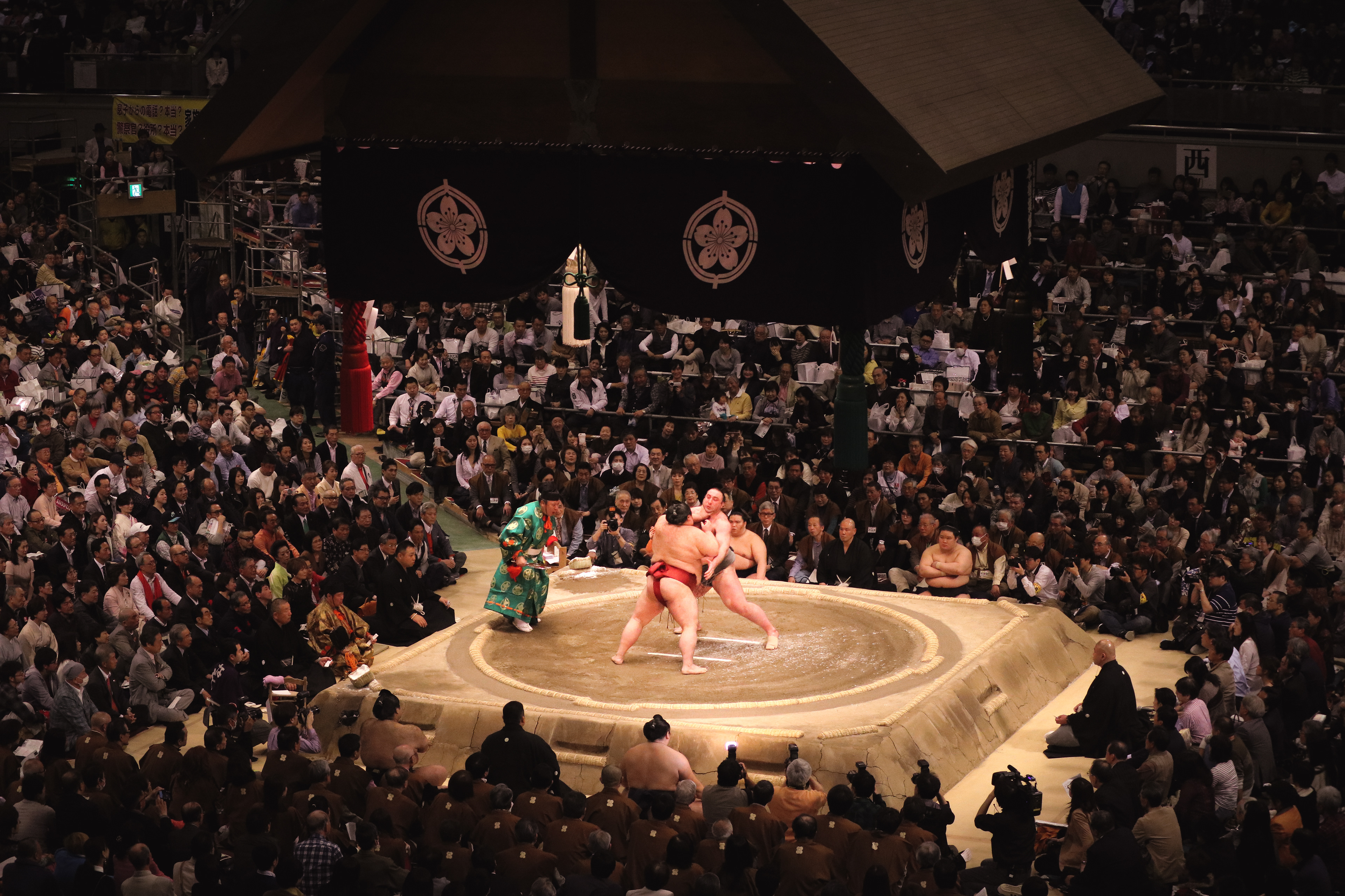 A sumo bout in Osaka, Japan, 2018
