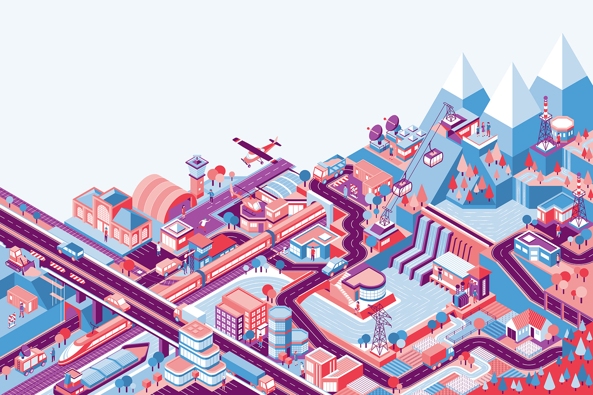 Isometric illustration of a Swiss alpine scenery by Adrian Bauer