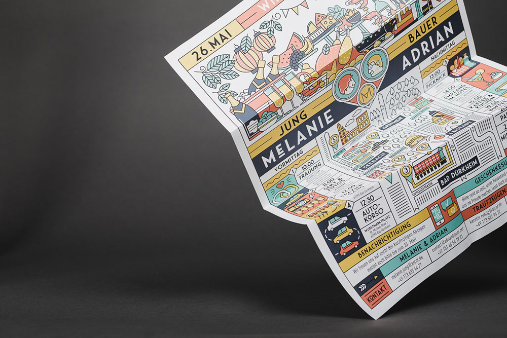 Unfolded wedding invitation by Adrian Bauer