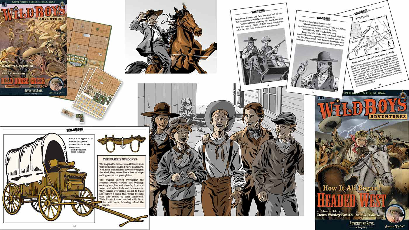 Collage showing brand aesthetic for a series of children's books and products