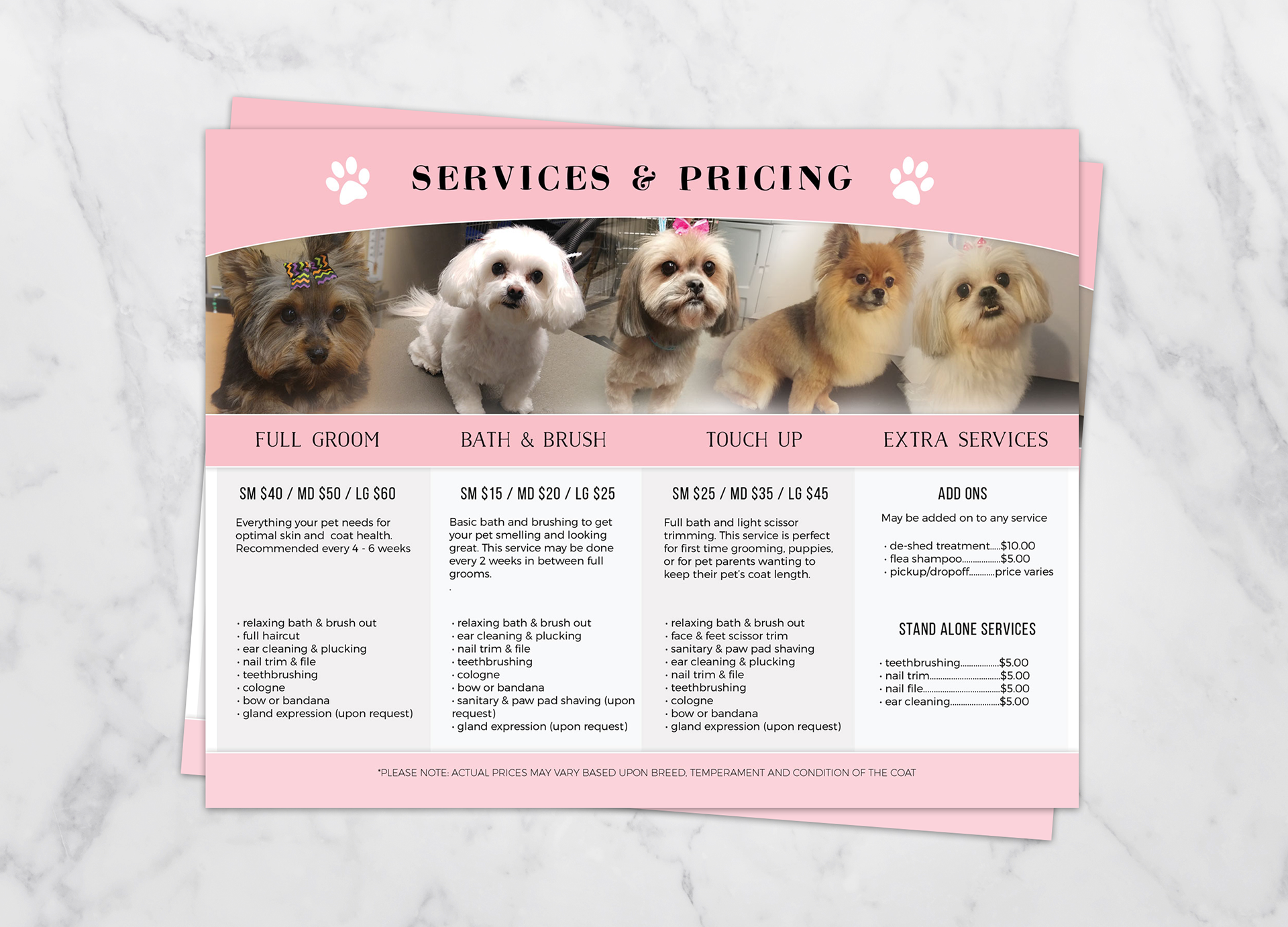 Destini Usey Graphic Designer - Dog Grooming Services and Pricing Form