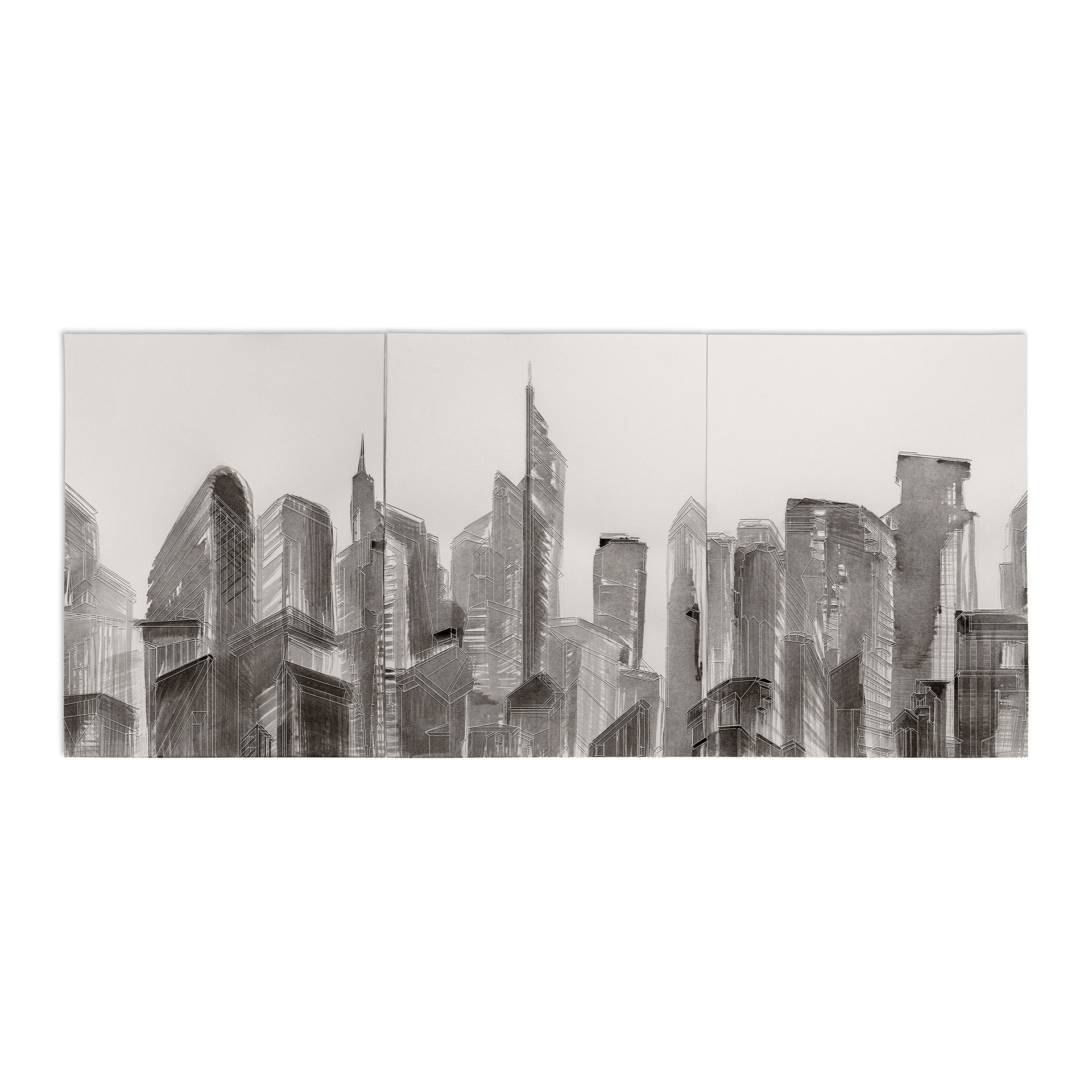 AV-City Structures, 2015, mixed media (Indian ink and digital) on paper. Limited edition prints.