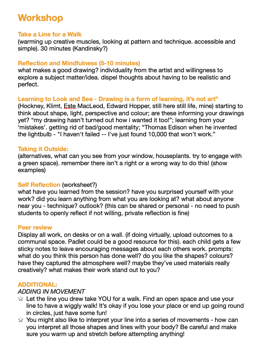 Workshop ideas and notes, for development