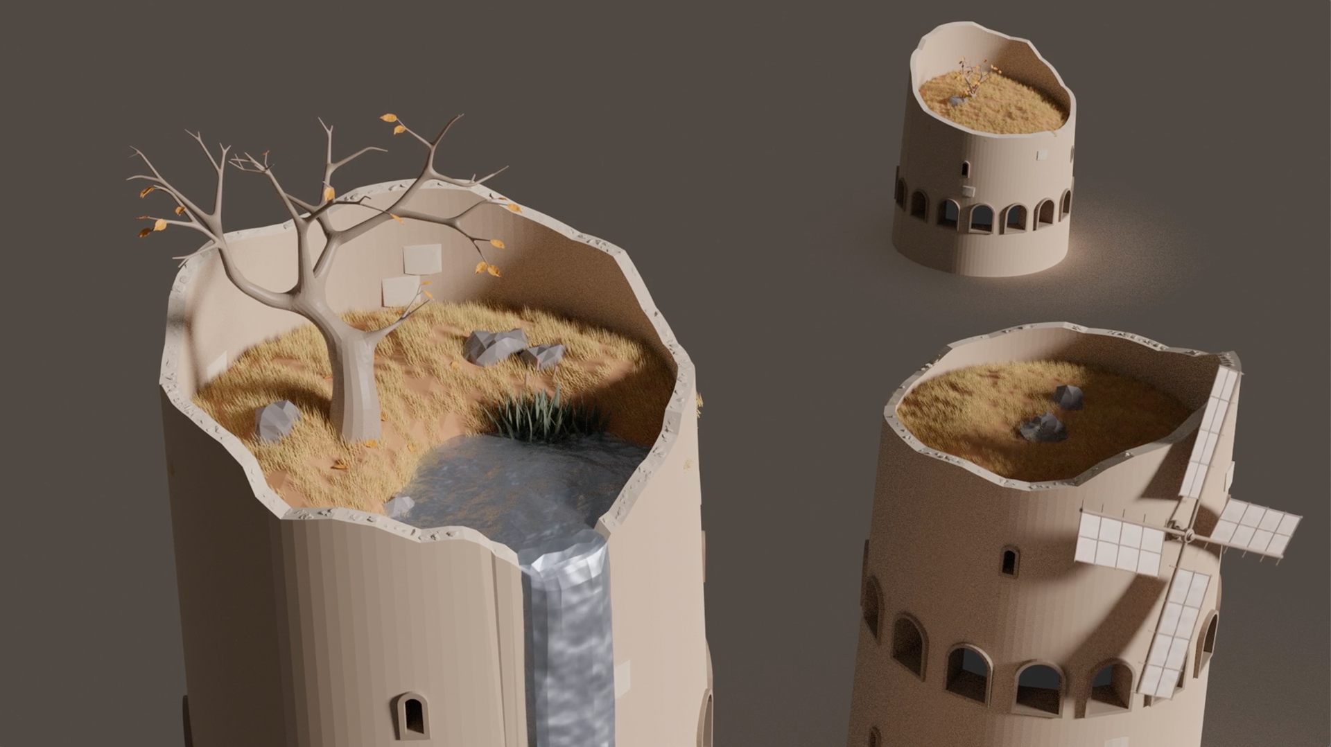 Animierte* Szene in Blender - "Drei Türme"