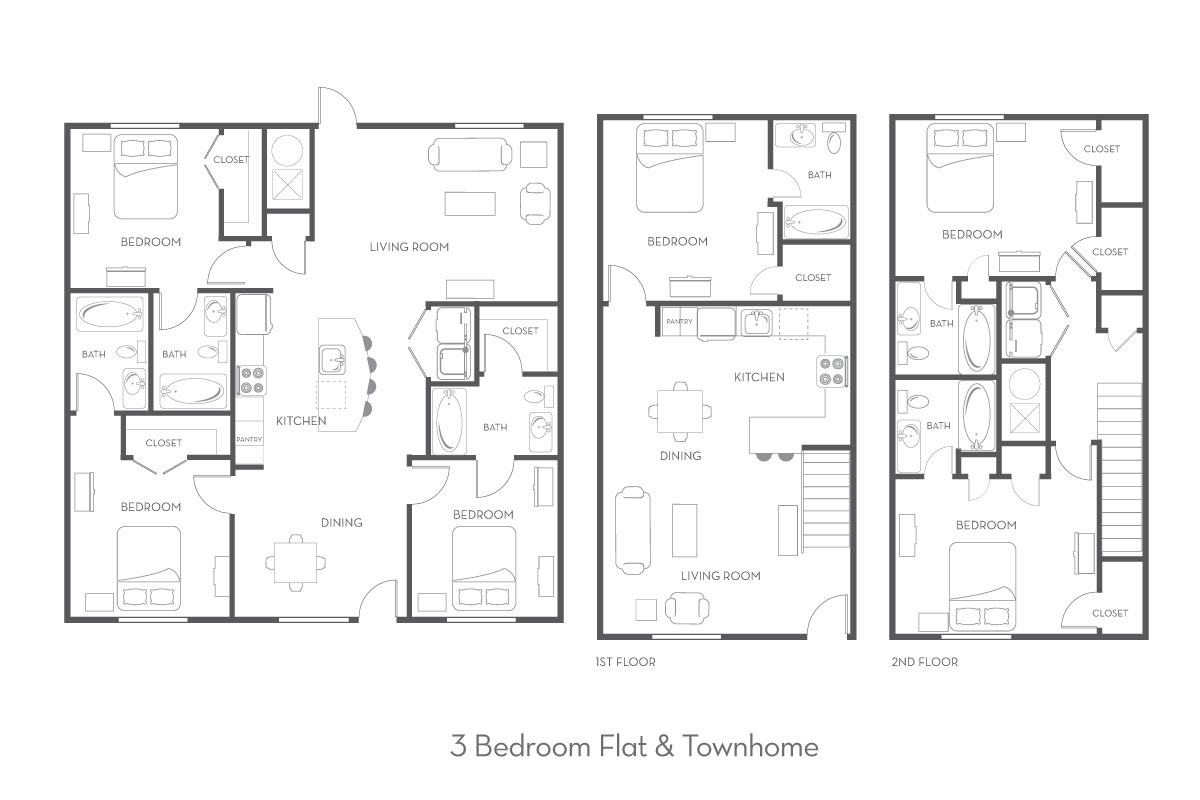 3 Bedroom Flat Plan Drawing - Ultimate 3 bedroom small house plans pack