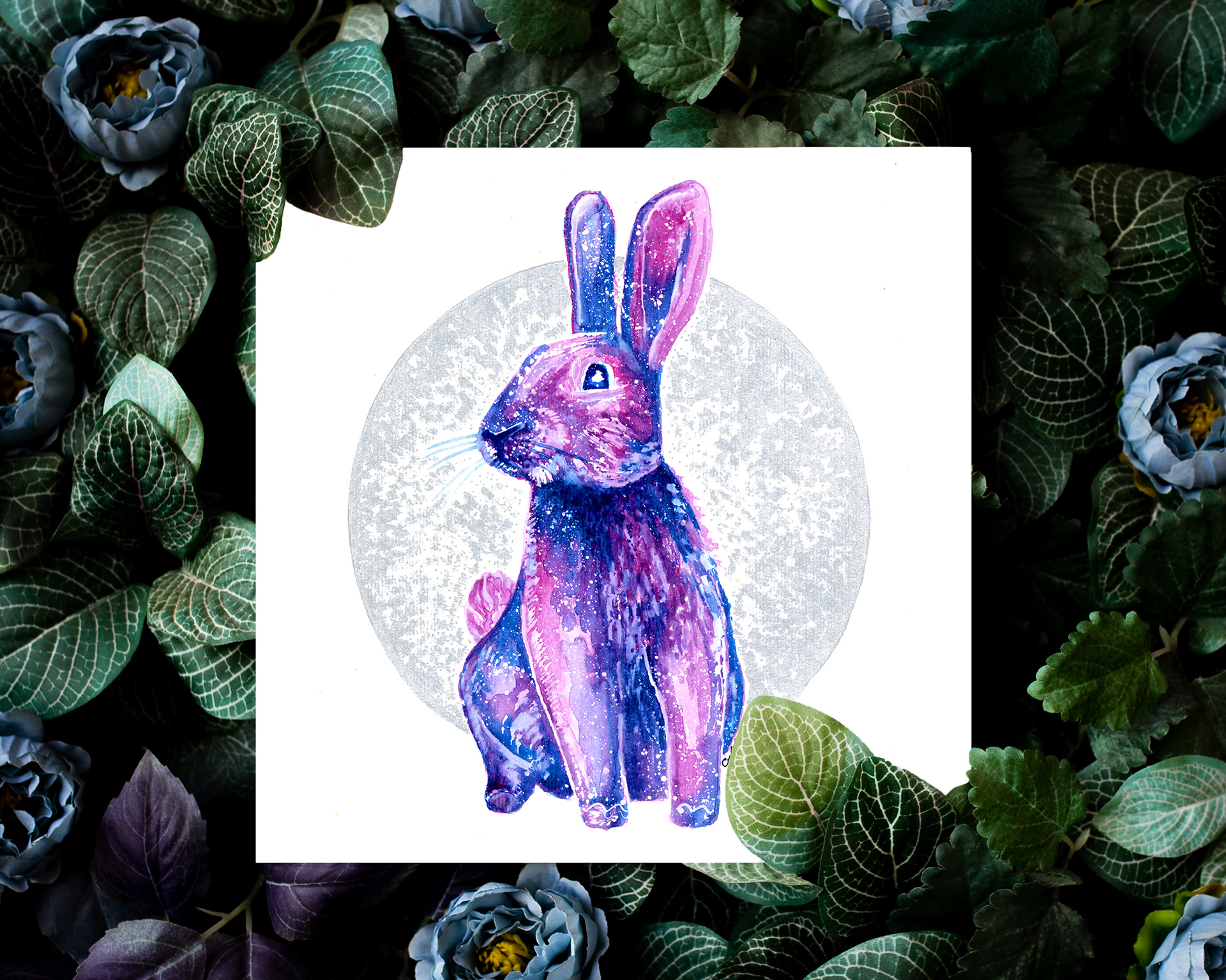 Fine Art print of the original painting with hand painted Moon (300x300 mm) €33.33