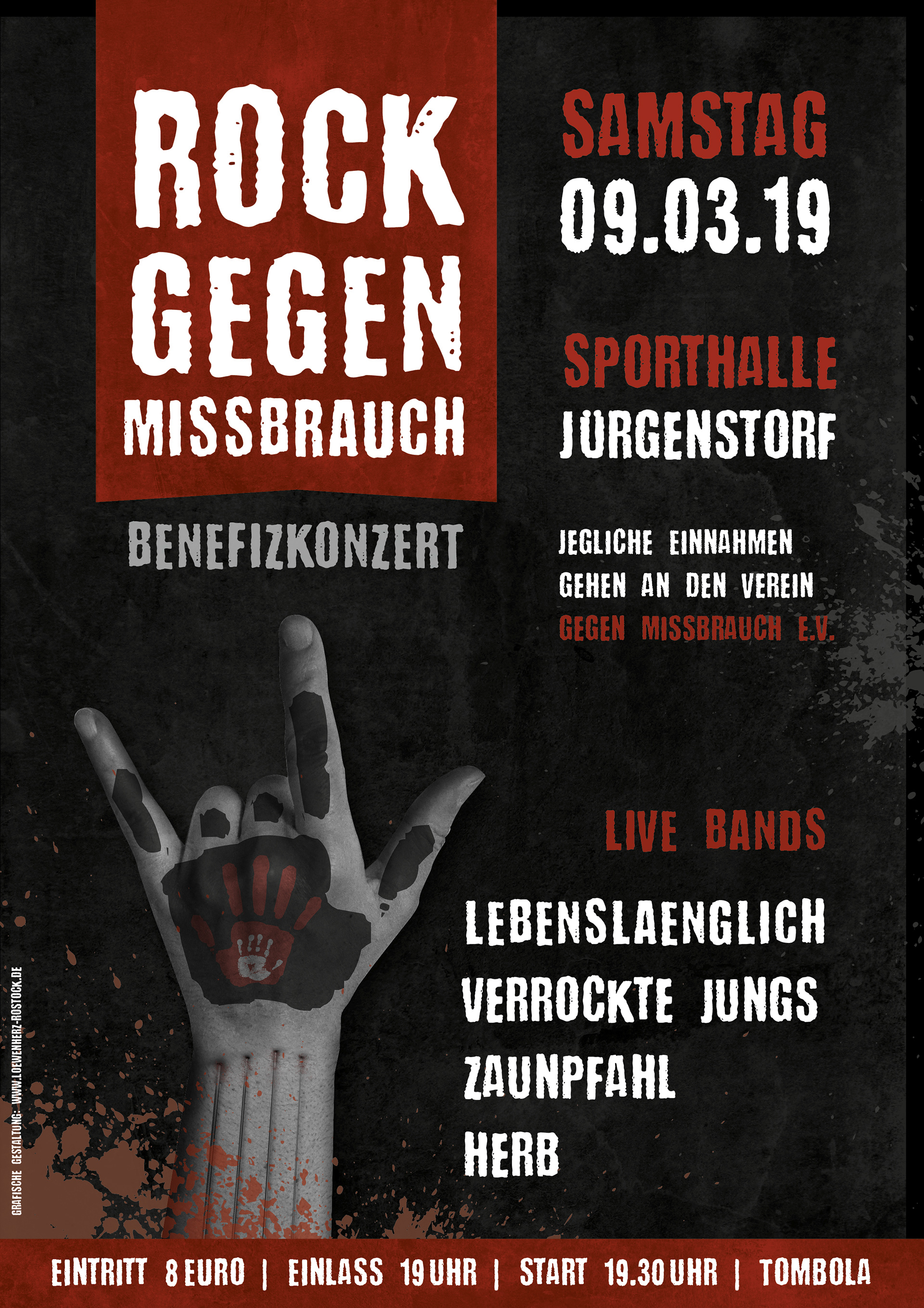 Plakat für das Benefizkonzert "Rock gegen Missbrauch"