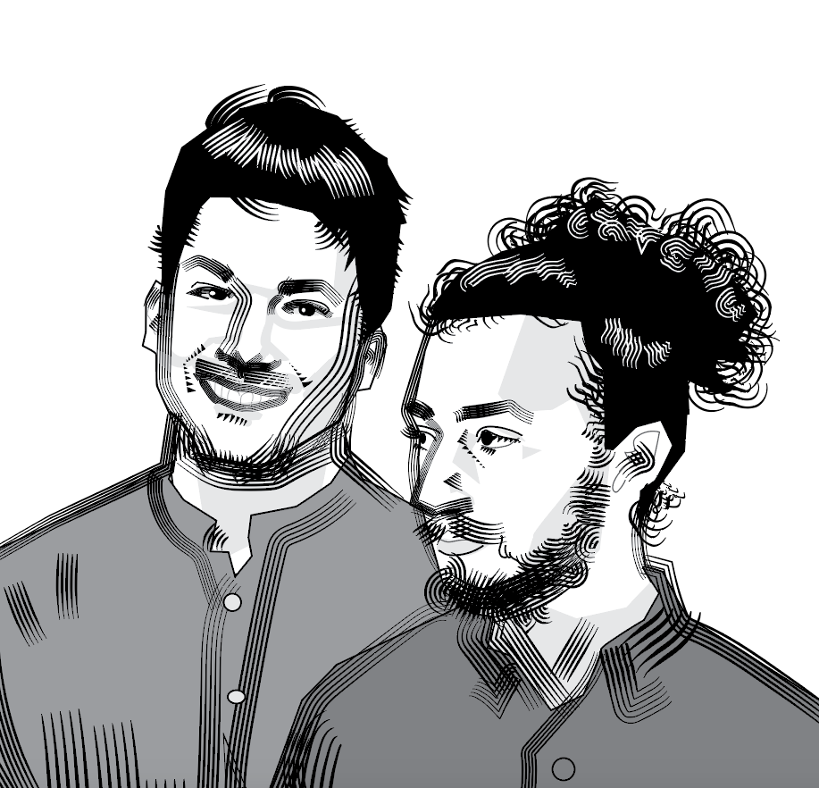 Close up example of a vector portrait of the Soultanz, a musical duo.