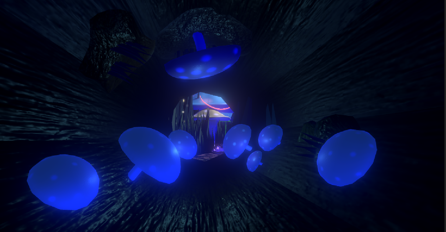 Modeled and texture the log and mushroooms as well as worked on post processing to give the mushrooms the glow effect