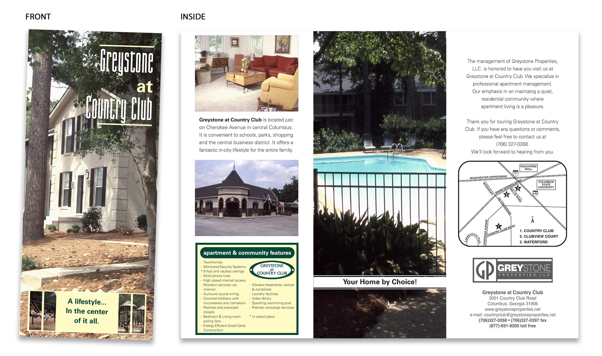 One of several trifold brochures designed for Greystone Properties.