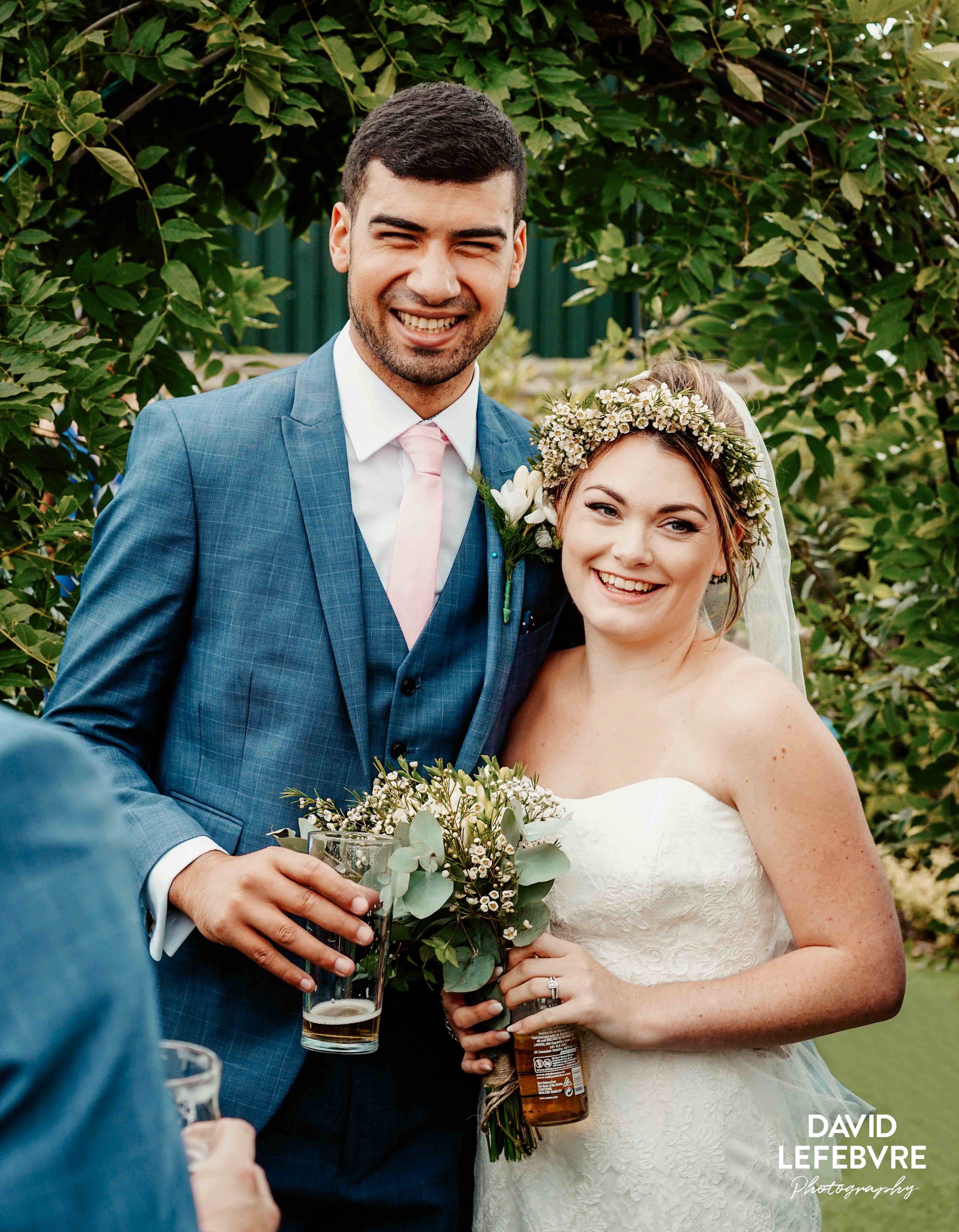 bride and groom happy together at owen barn house wedding venue