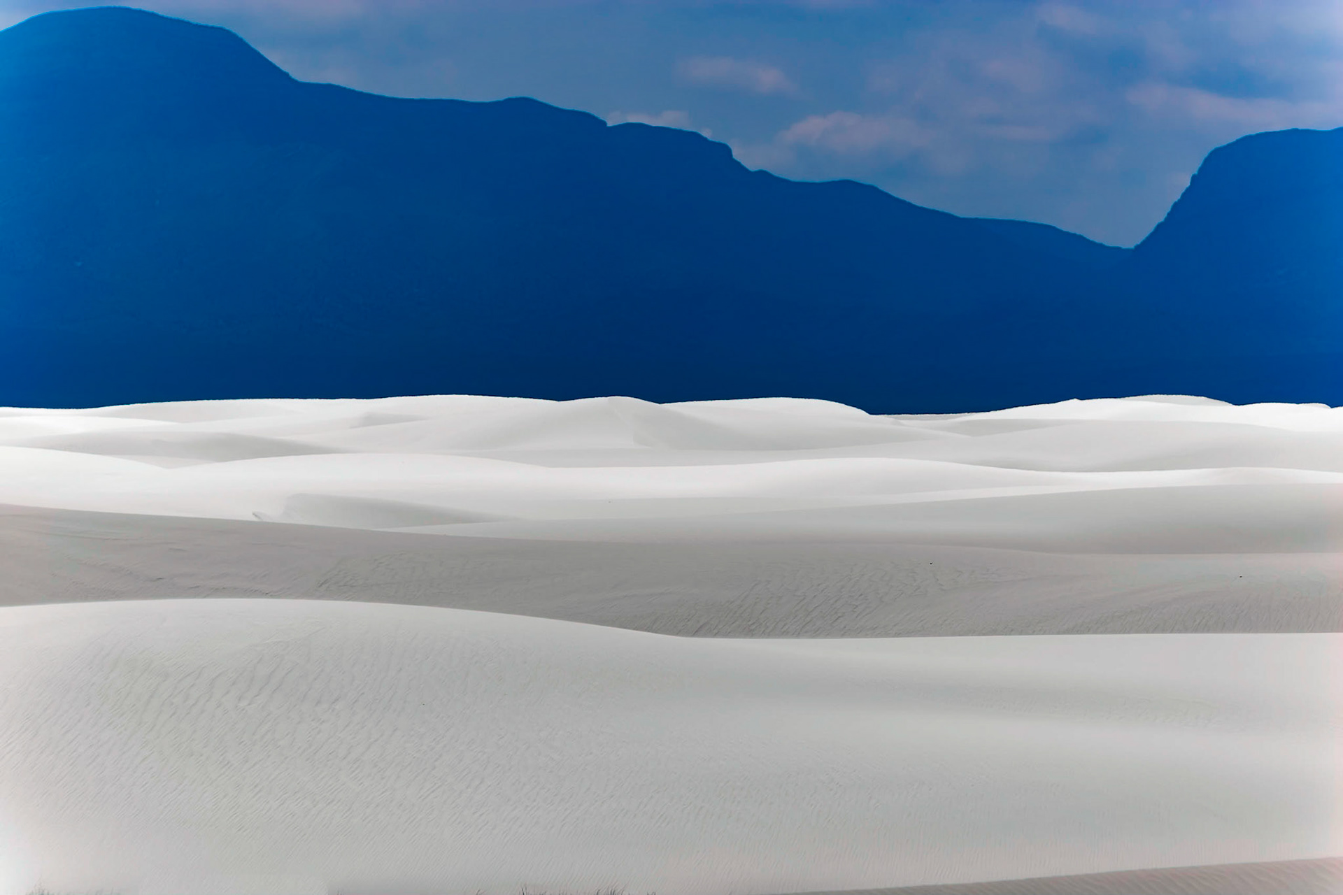 White Sands National Monument, New Mexico. Rising from the heart of the Tularosa Basin is one of the world's great natural wonders - the glistening white sands of New Mexico. Great wave-like dunes of gypsum sand have engulfed 275 square miles of desert, creating the world's largest gypsum dunefield. White Sands National Monument preserves a major portion of this unique dunefield, along with the plants and animals that live here.