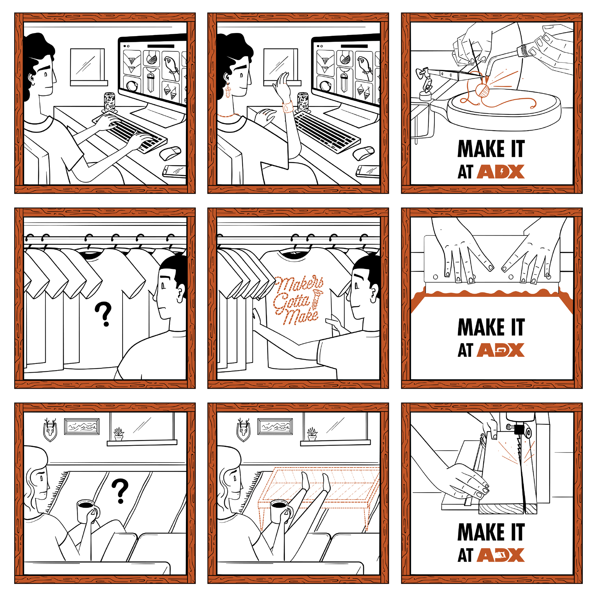 Three-panel comics for ADX Portland’s social media advertising