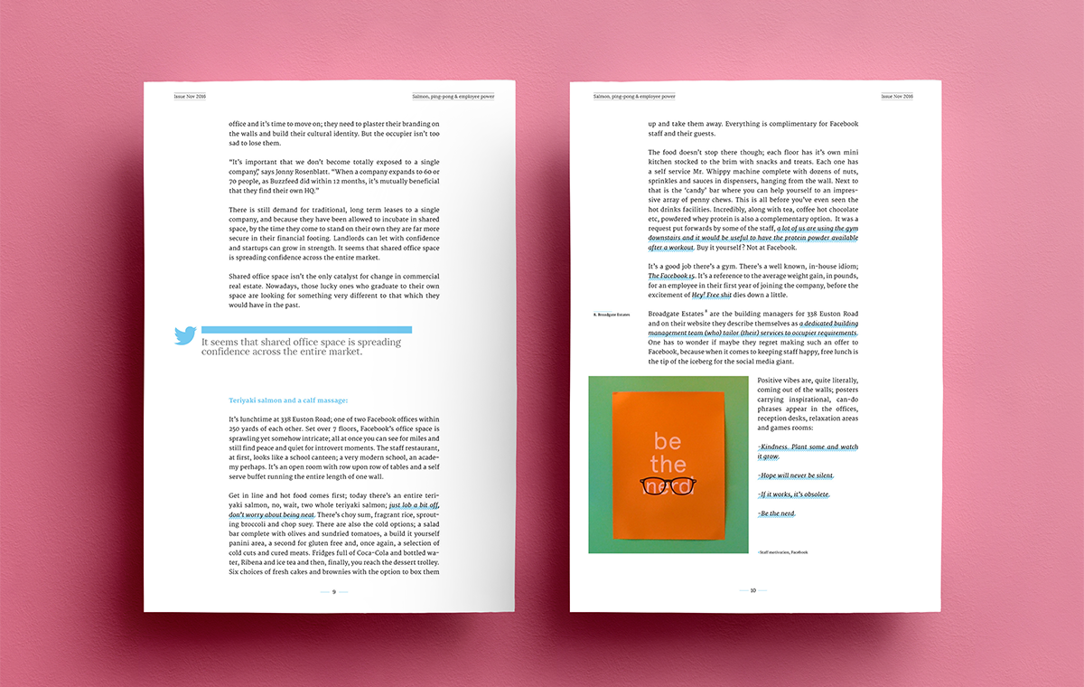 Close layout examples of the interactive corporate PDF brochure.