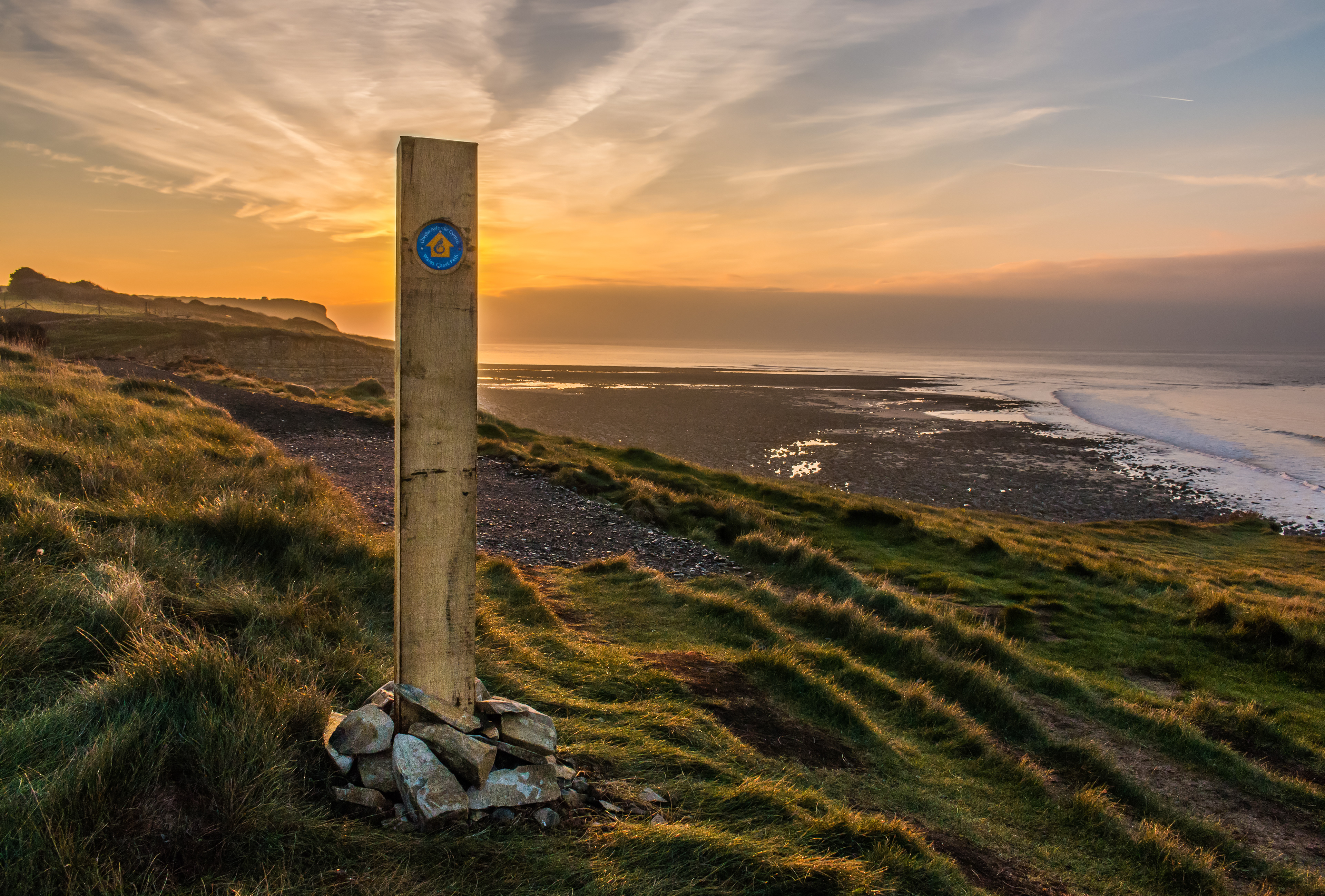 Llantwit Coast Path Marker Sunrise