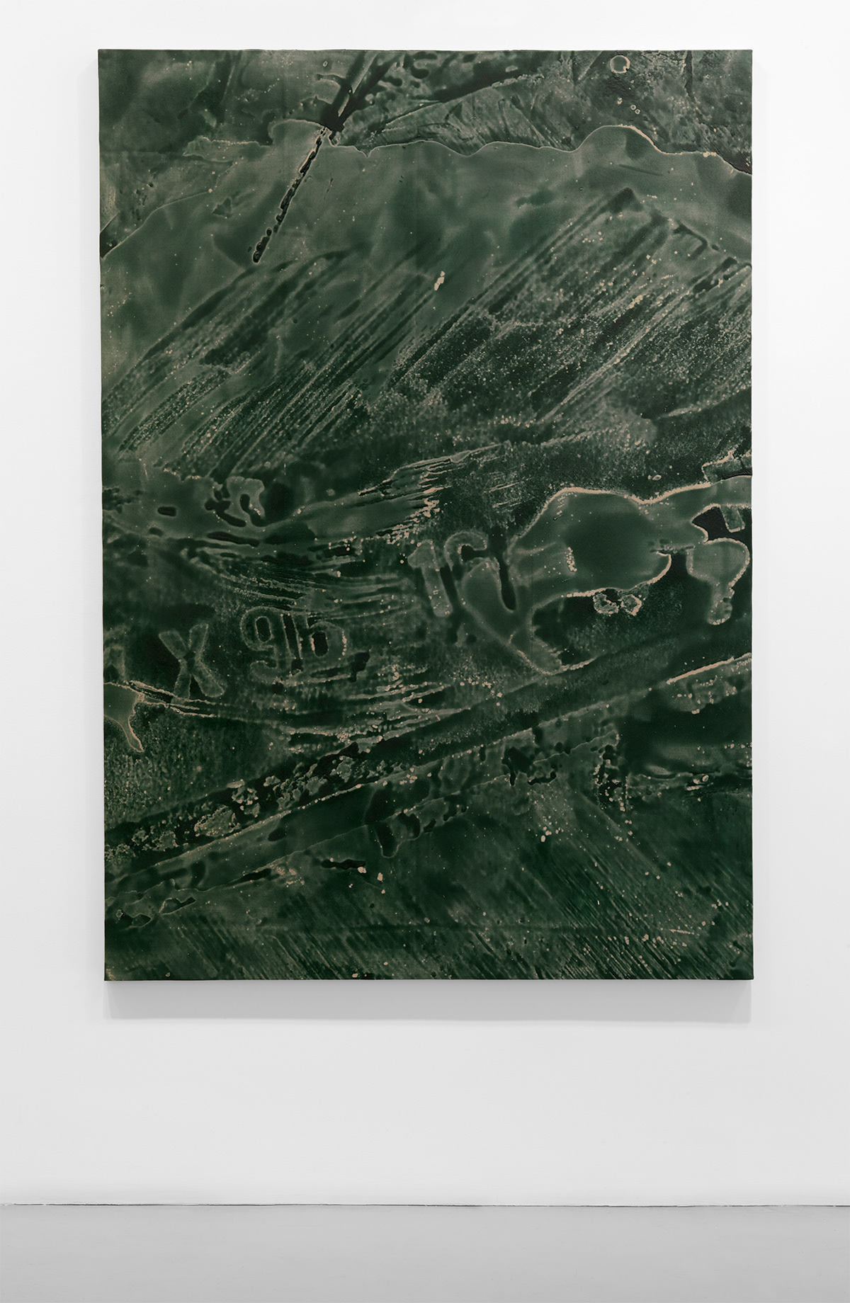 Cast (Modeler) 2013 PBK31 (perylene green-black) pigment and urethane paint on canvas 80 by 56 in.