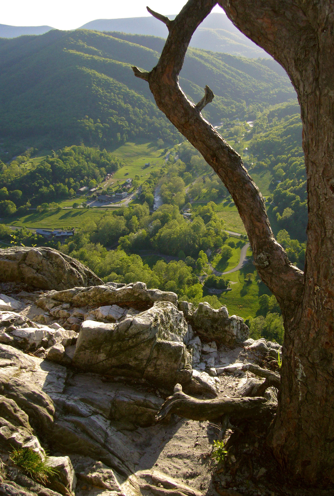 The Seneca Rocks Trail ends at the top of the rocks at the Seneca Rocks National Recreation Area in West Virginia.