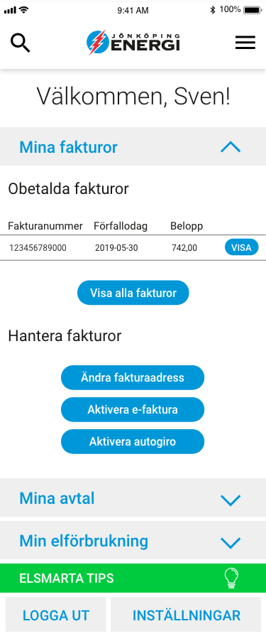 Customer portal showing invoices