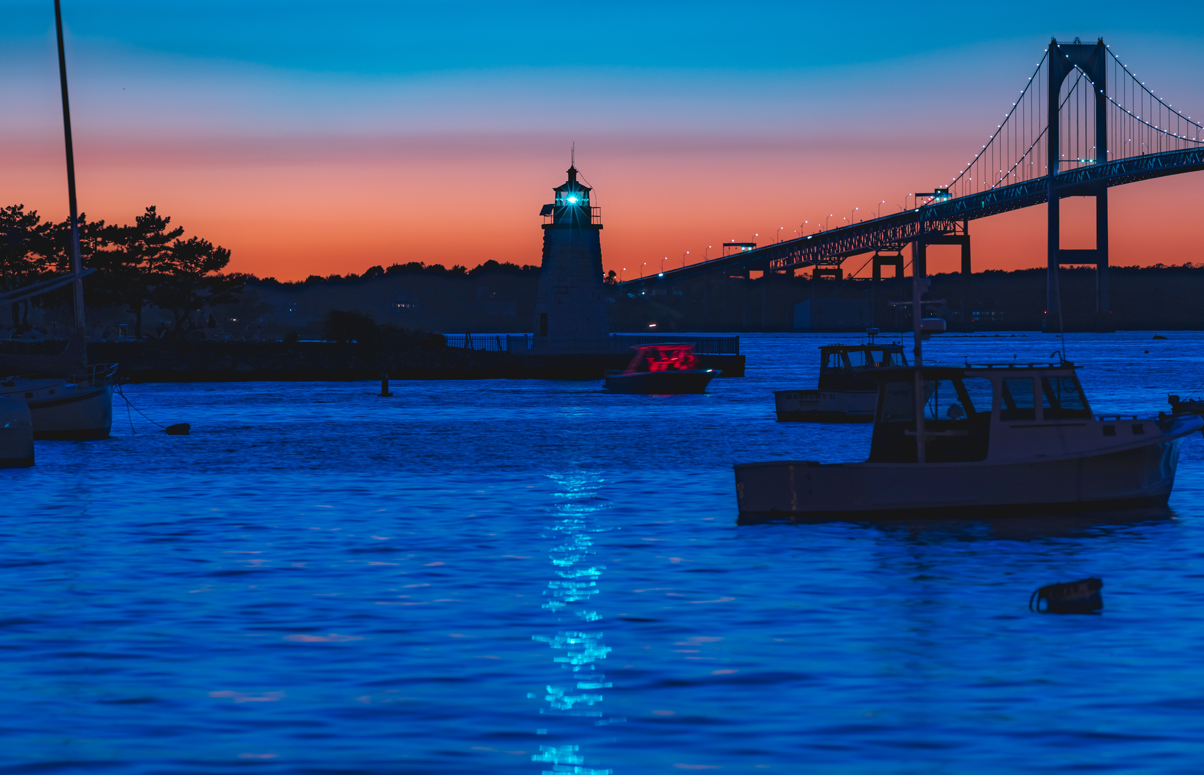 Goat Island Light and Newport Bridge, September 4, 2020